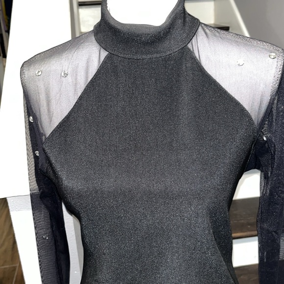 Carabella Black Dress. Sheer sleeves and back with scattered rhinestones. M - Picture 4 of 16